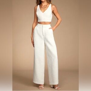 Lulu's White Wide-Leg High-Rise Pant crop top set
